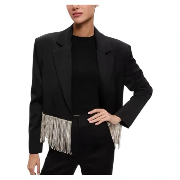 NWT Alice and Olivia Crystal Fringe Cropped Blazer - Picture 4 of 12
